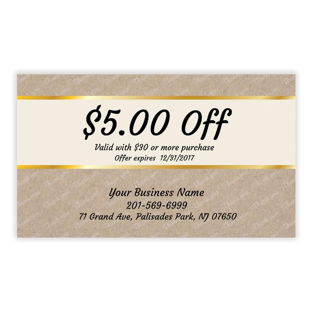 IMPACTONLINEPRINTING Business cards size Gift Certificates, Coupon, Thank you note (NATURAL-THANK U)