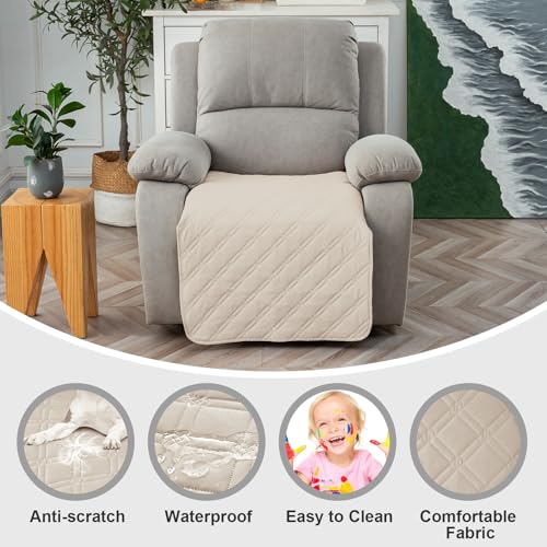 Image of Genina Waterproof Recliner Chair Covers, Recliner Cover for Dog Pets Friendly, Washable Antislip Reclining Chair Cover Furniture Protector, Sofa Slipcover for Living Room(23.6inch /Beige)
