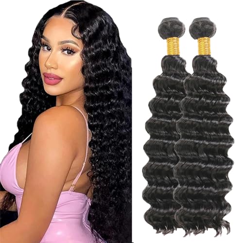 AuokMar Tissage Bresilien Cheveux Humain Natural Black Bundles Human Hair Extension Machine Double Weft Weave Deep Wave Human Hair Tissage Cheveux Naturels...