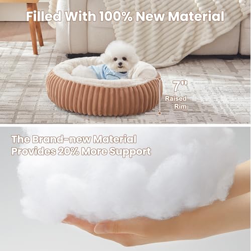 Image of 23 inches Donut Dog Bed for Small Dogs - Calming Round Puppy Bed with Removable Cover, Washable Milk Plush Faux Fur Pet Bed for Cats, Fits Pets up to 15 lbs(Mocha,Small)