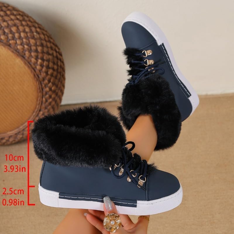 Women’s Winter Boots Warm Fur Lined Comfortable Snow Boots for Women Lace Up Ankle Booties Warm Sneakers