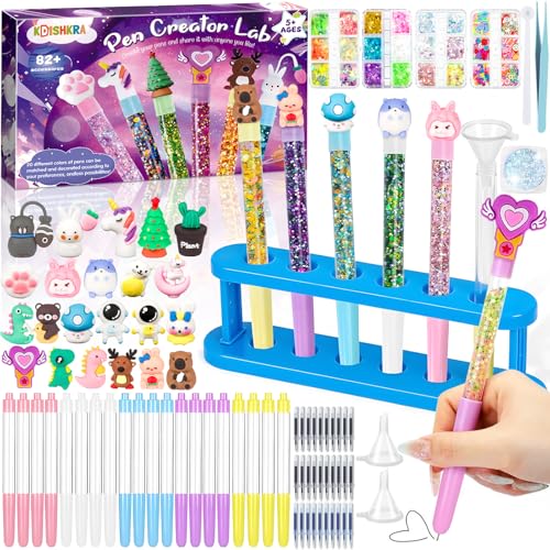 KDISHKRA 102+ Pcs Kit de Creación de Bolígrafos, Manualidades Niños 5 Años y más, Laboratorio de Bolígrafos, Juego Creativo, Ideas de Regalos para Niños y Niñas de 5 6 7 8 9 10 años