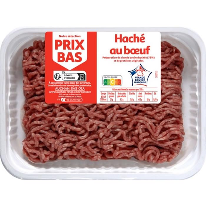 AUCHAN Haché au boeuf 400 g