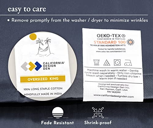 Image of California Design Den Oversized King Duvet Cover Cotton Only - 400 Thread Count, 100% Cotton Sateen, Soft and Durable Bedding Duvet Cover, Button Closures, Corner Ties - Indigo Dusty Blue