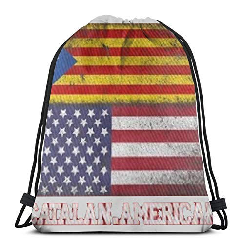 American Catalunya Flag 3D Print Drawstring Backpack Rucksack Shoulder Bags Gym Bag For Adult 16.9"X14"