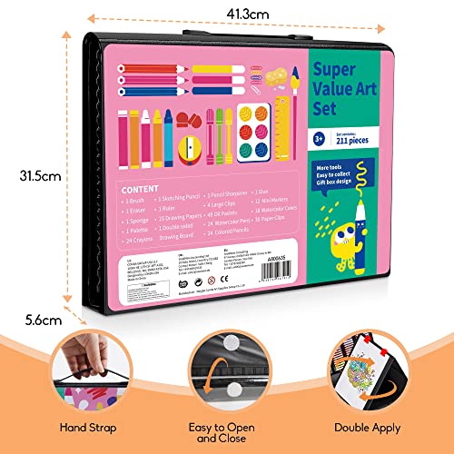 image for KIDDYCOLOR 211pcs Kids Art Supplies, Portable Painting & Drawing Art K