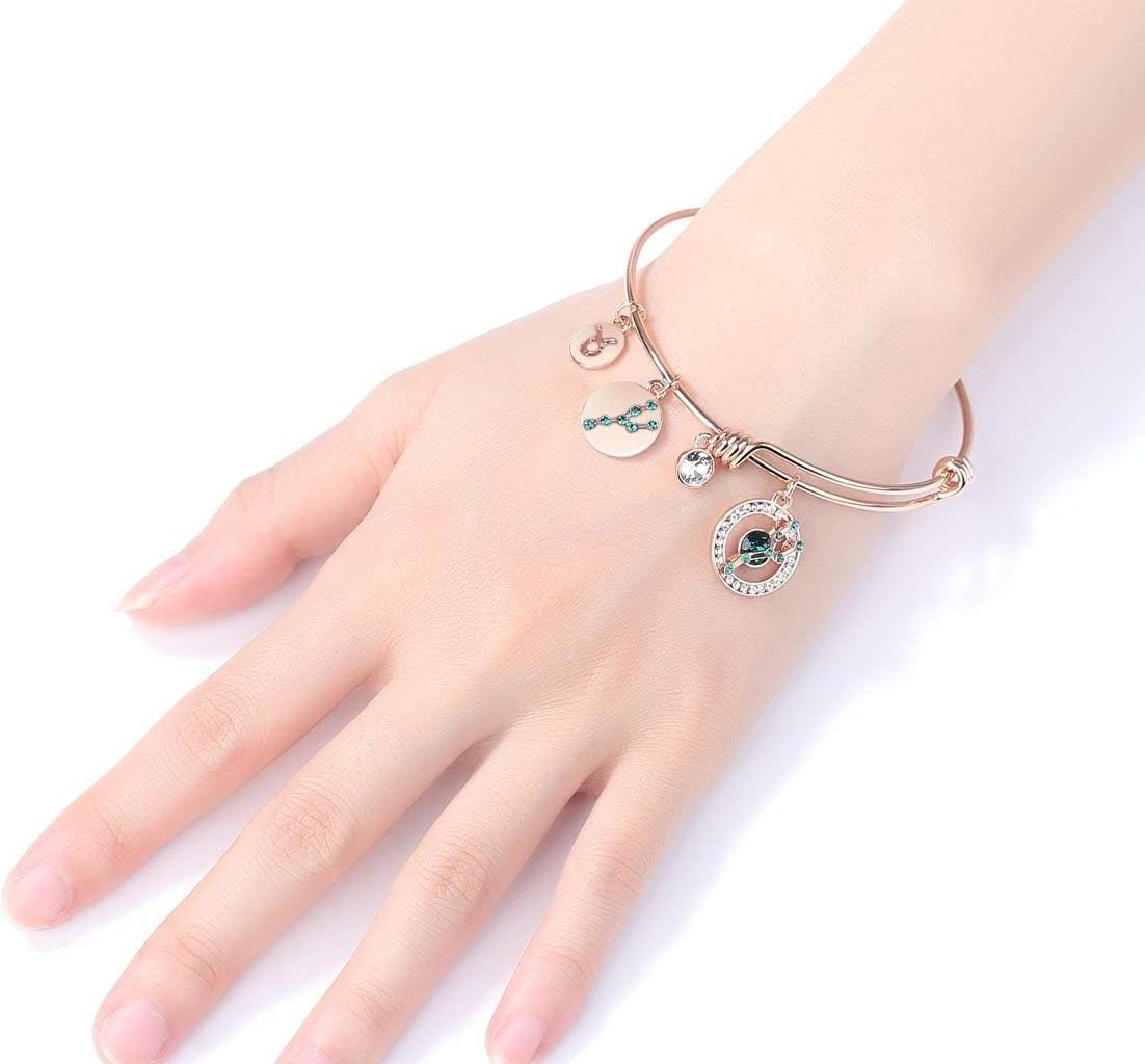 Leafael Mothers day Gifts Zodiac Expandable Bangle Bracelet Made with Premium Crystals Horoscope Constellation October November Birthstone Topaz Brown Jewelry, Rose Gold Plated, 7"
