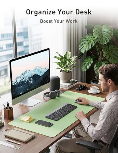 Image of Aothia Faux Leather Desk Mat - Non-Slip PU Leather Desk Blotter, Waterproof Writing Surface, Large Desk Pad for Office & Home (Foam Green, 55 inch x 24 inch)