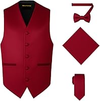 OliverGeorge 4pc Men's Solid Formal Vest Necktie Bowtie Handkerchief Set - XS-4XL Colors for Weddings Tuxedos