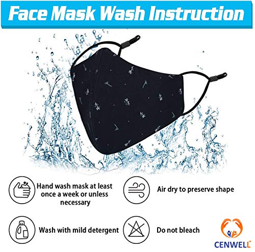Image of Cenwell 3 Pcs Pure Cotton Face Mask with Nose Pin, Melt Blown Layer, Adjustable Ear Loop & Ear Saver Strap, Reusable Washable Fabric Mask For Men & Women