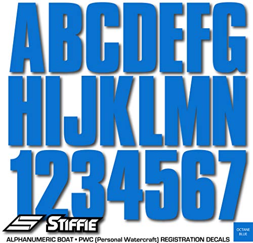 Image of Stiffie UNILINE 3 inch Alpha-Numeric Registration Identification Numbers Stickers Decals for Boats & Personal Watercraft (Octane Blue)