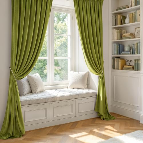 Image of MIULEE Moss Green Blackout Velvet Curtains Drapes 84 Inch Long 52 inchx84 inch