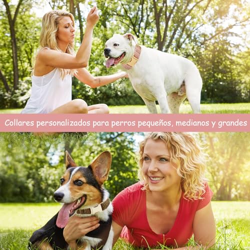 Personalisiertes Hundehalsband mit Metallschnalle, beidseitiges Halsband personalisiert mit Name und Telefonnummer, verstellbare Größen für kleine Hunde, mittel und groß (Halsband 06)