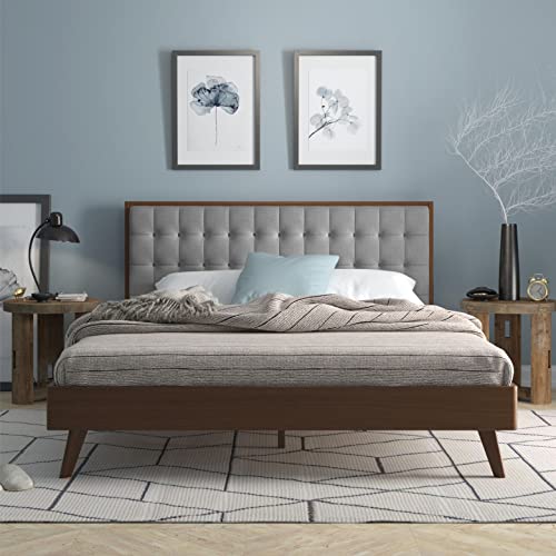 Buy DG Casa Soloman Grey Solid Wood and Upholstered Platform Bed Frame