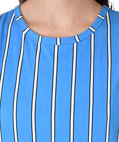 Image of KOTTY Blue Striped Cotton Women T-Shirt