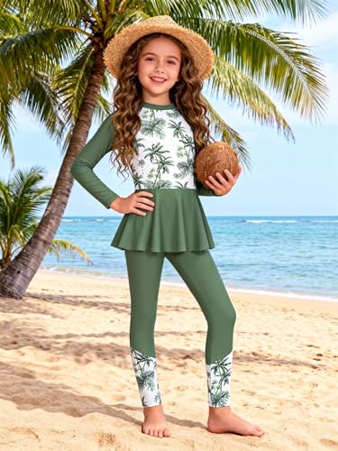 Image of GRACE KARIN Girls Long Sleeve Swimsuit Mermaid Bathing Suit Rash Guard Swimwear 4 Piece Size 5-12