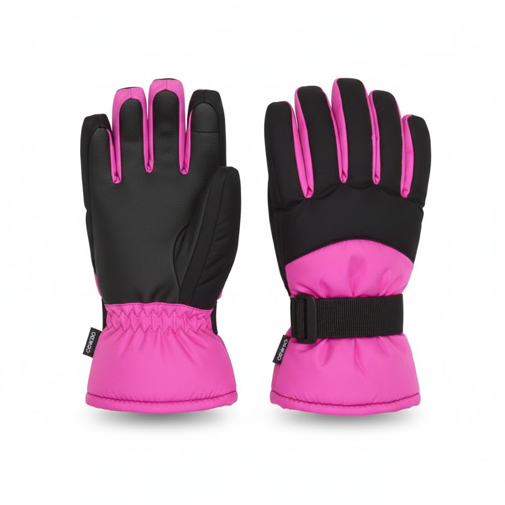 A2Z 4 Kids Girls Ski Snowboarding Winter Gloves Windproof Outdoor Sports Thermal Fleece - Gloves 971 Hot Pink 12-13