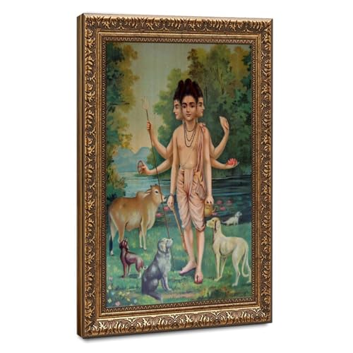 Dattatreya by Raja Ravi Varma - Posters Prints Canvas Deco Paintings Vintage Wall Art For Offices Living Rooms And Bedrooms Hanging Frame 12" L X 18" W