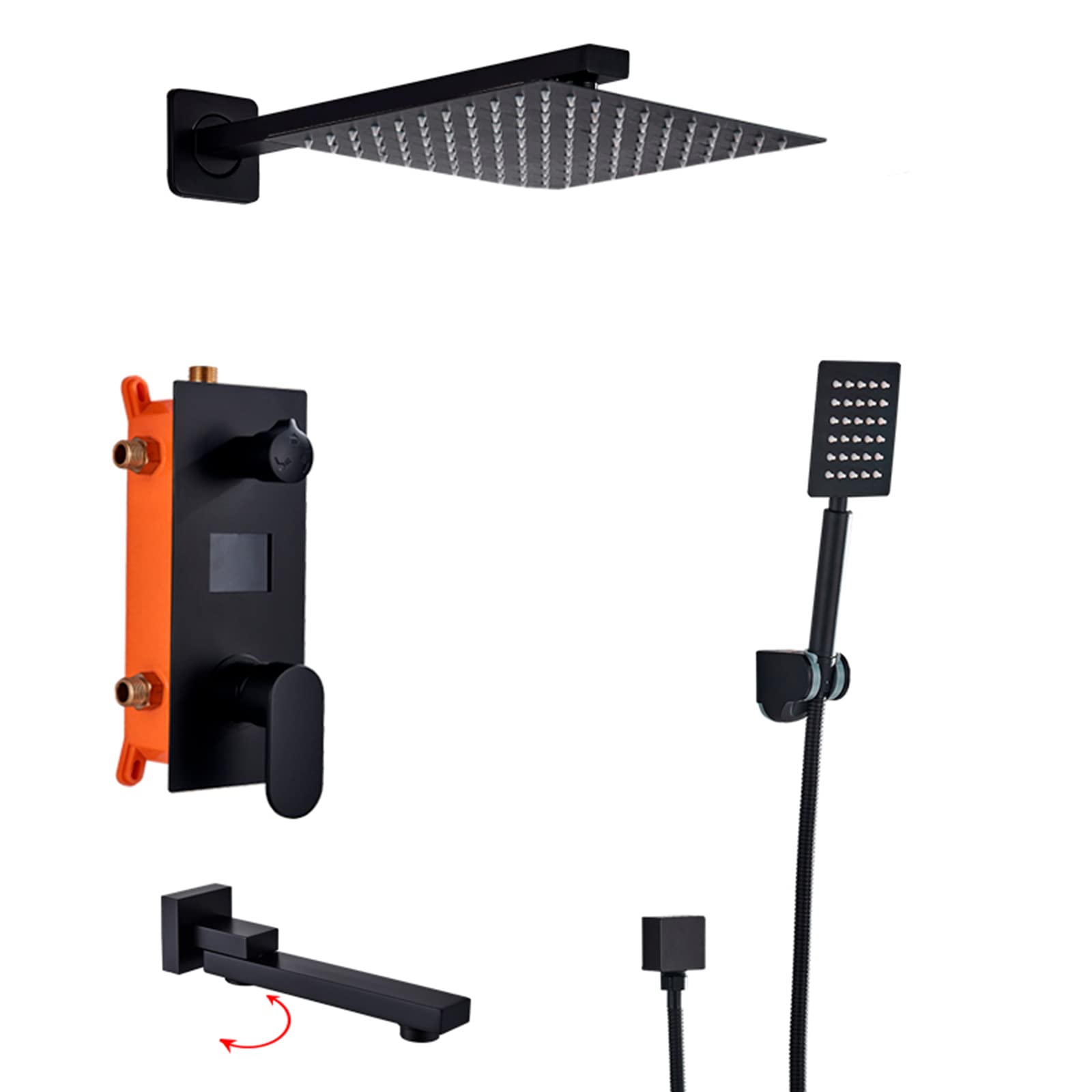 SBCGFY Shower Kits, Led Shower Digital Display Shower Faucet Set Matt Black Shower Mixer Set With Brass Hand Shower And Waterfall Rainfall Shower Head Advanced Air Injection