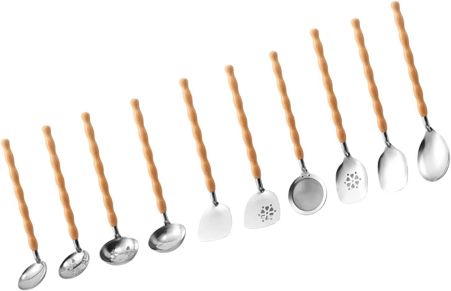 10Pcs Stainless Steel Kitchen Utensils Set with Wooden Handle, Ergonomic & Dishwasher Safe Cooking Tools for Home Chefs Rust-resistant Stainless Steel Tools