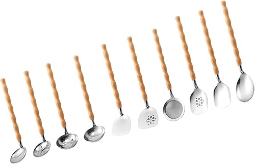 Miniatura 5 de 10Pcs Stainless Steel Kitchen Utensils Set with Natural Wood Handle Professional Cooking Tool for Home Cook