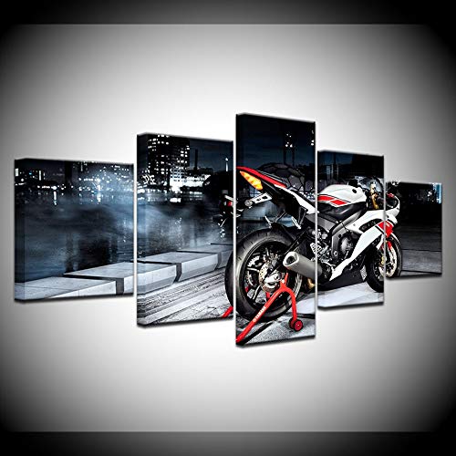 Tableau sur toile moto 5 pièces : affiche modulaire art moderne