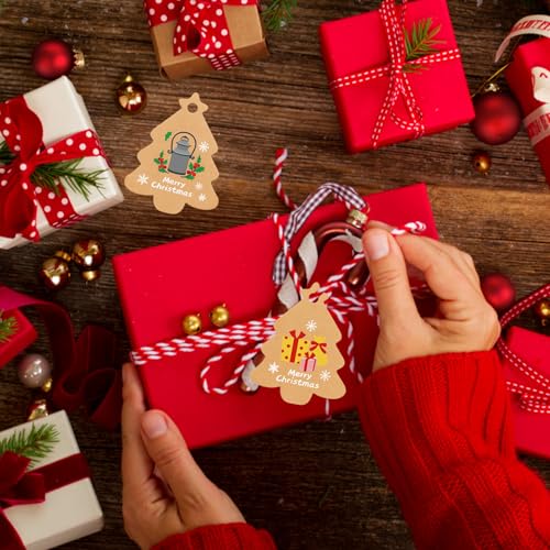 PDirat ﻿Geschenkanhänger Weihnachten,48 Stück mit 12 Motiven für Weihnachtsdeko Geschenke, Baumschmuck Weihnachtsbaum Kraftpapier, als Weihnachtsanhänger und Etiketten Weihnachten ﻿