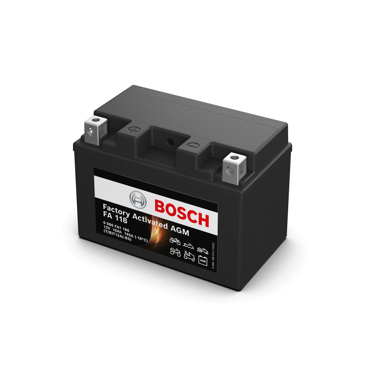 Bosch FA118 - Batteria AGM per motocicli - 12V 145A 10Ah - Adatta per moto, motociclette, enduro, scooter, quad, moto d'acqua - Compatibile M6016, BT12A-BS, BT12A