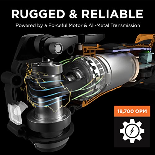 Motorhead 20V Ultra Cordless Oscillating Multi Tool, Lithium-Ion, Led, 18000 Opm, 3.2° Angle, Variable Speed, Tool-Free, Sanding, Cutting, Scrapping Accessories, 2Ah Battery, Charger, Bag, Usa-Based #TOP3