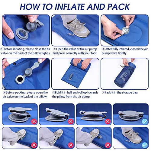 Arlierss Isomatte, 12CM Dicke Luftmatratze Camping mit Fußpresse Pumpe und Kissen, Anti-Ripstop Tragbar Schlafmatte Outdoor für Wandern, Reise, Strand-Blau
