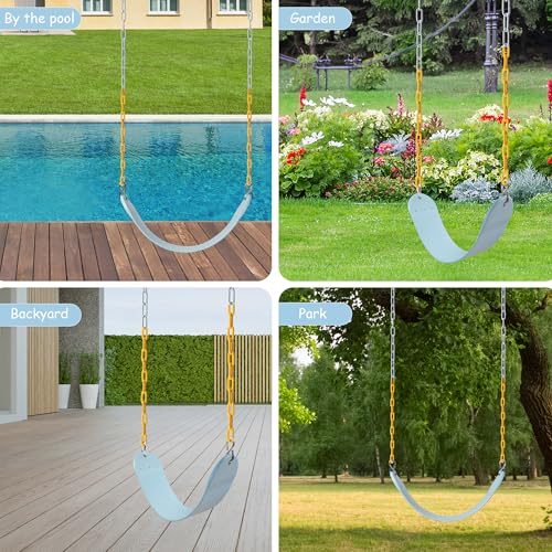 Image of Sunnyglade 2PCS Swings Seats Heavy Duty with 66 inch Chain, Playground Swing Set Accessories Replacement with Snap Hooks, Support 250lb (2, Pastel Blue)