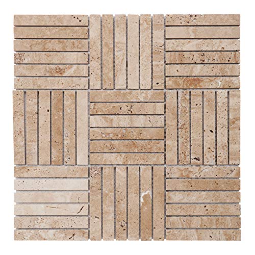 Modket TDH529NS-10 Beige Sand Travertine Stone Basketweave Parquet — 10