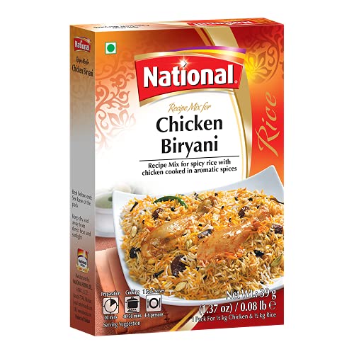 National Foods Chicken Biryani Recipe Mix 1.37 oz (39g) | South Asian Mixed Spice Powder | Meat Layered Pilaf | Traditional Food | Box Pack
