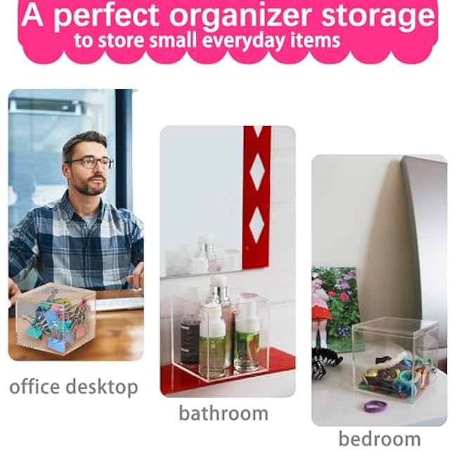 12 PCS Acrylic Square Cube Small Clear Plastic Display Boxes with Lids, 6Pcs 4 x 4 x 4 Inches, 6Pcs 3 x 3 x 3 Inches Clear Acrylic Storage Square Cube Boxes for Candy Jewelry Tiny Items