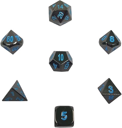 Miniatura 3 de ShoppeWatch Juego de 7 dados de metal poliédricos para Dungeons and Dragons RPG MTG D&D DND, juegos de cartas D4 D6 D8 D10 D12 D20 en caja metálica