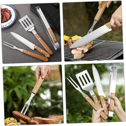 Set de herramientas para parrilla con mango de madera miniatura 3