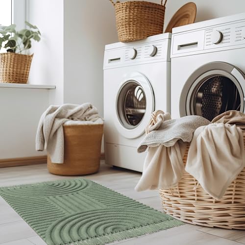 KIBAGA Schöner Boho-Teppich mit Quasten für Badezimmer, weiche Baumwolle, 60 x 91 cm – Ansicht 5
