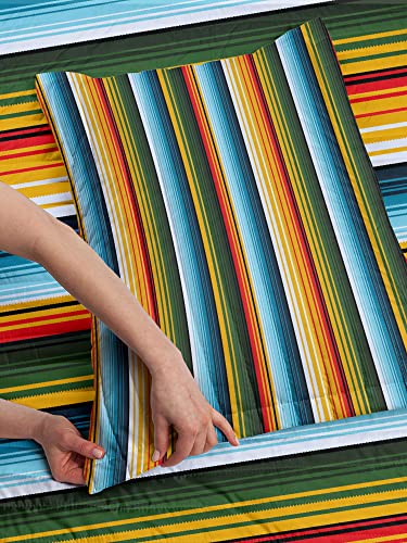 Lunarable Striped Microfiber Bedspread Set, Mexican Inspirations In Hand Made Horizontal Lines Woven Ornamental Style, Soft Bedding Set With Pillow Shams & Comforter, Twin Size, Yellow #TOP1