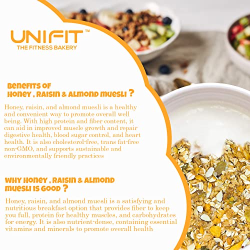 Image of UNIFIT Muesli with Honey, Raisins & Almonds | Healthy, Crunchy & Instant Breakfast Cereal | Packed with Fiber, Protein & Essential Nutrients | Ready-to-Eat, Perfect for Energy Boost | 375g