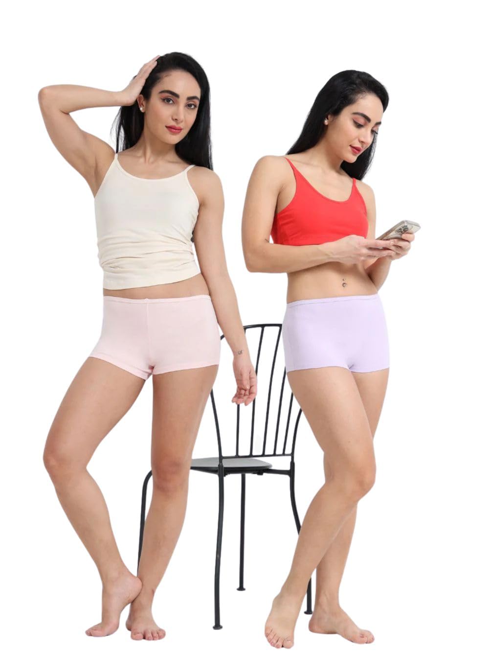 Orchid Petal and Pink Organic Cotton Boy Shorts for Women - Pack of 2-image-11