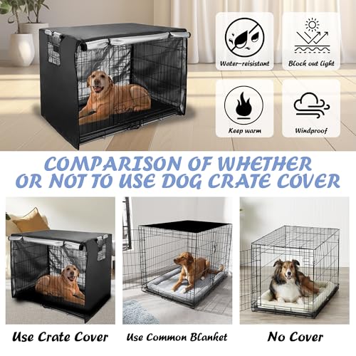 Dog Crate Cover 49 inch - Double Door, Dog Kennel Indoor, Waterproof Dog Kennel Cover with Air Vent Window, for Indoor/Outdoor Most Wire Dog Crate(Black) - Image 4