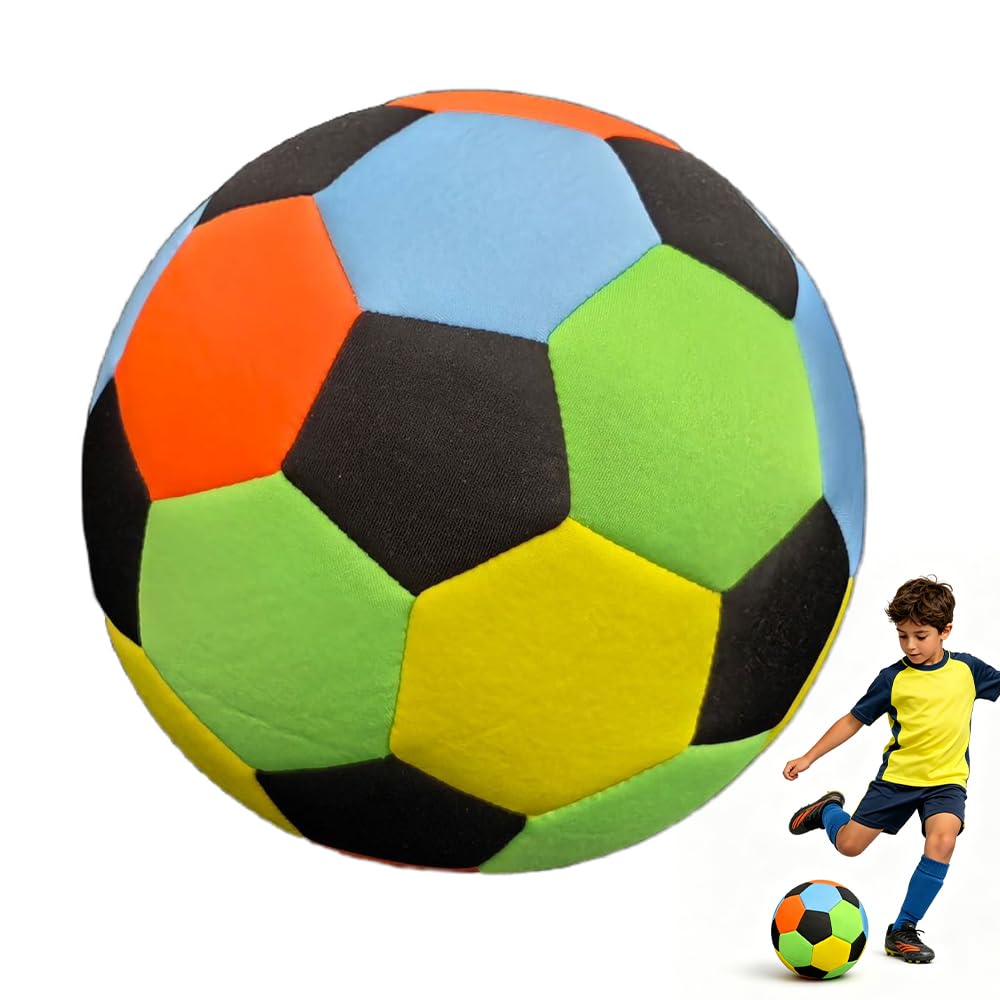 Indoor Football Size 4, Colorful Soft Football for House, Silent & Safe Footballs with Pump, Needle & Mesh Bag, Football Gift for Teenager 6-12 Indoor and Yard Dribbling, Training (Red Cloth Ball)