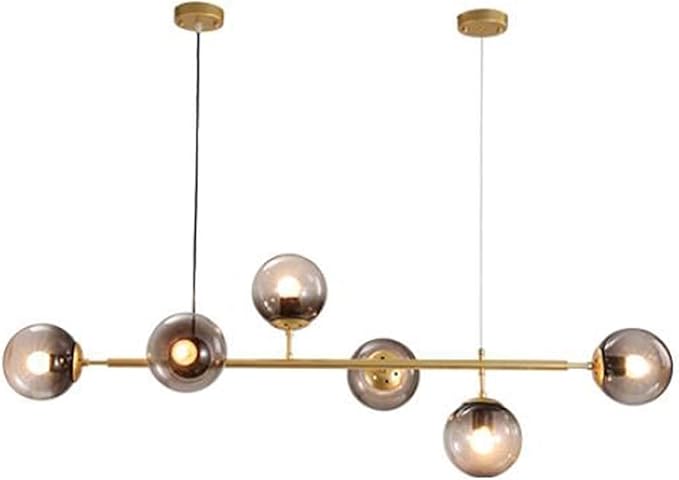 NSXBY Moleculen Kroonluchter, Verlichting, Slaapkamer Lamp, met messing coating, plafondlamp, bevestiging tijdens licht, eetkamer, keuken, eiland, moderne gouden sputnik kroonluchter-goud en amberglas 6