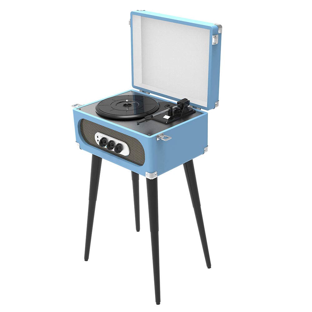 Sylvania Bluetooth Retro Turntable with Stand & FM Radio (Blue), 17.90in. X 12.30in. X 9.90in