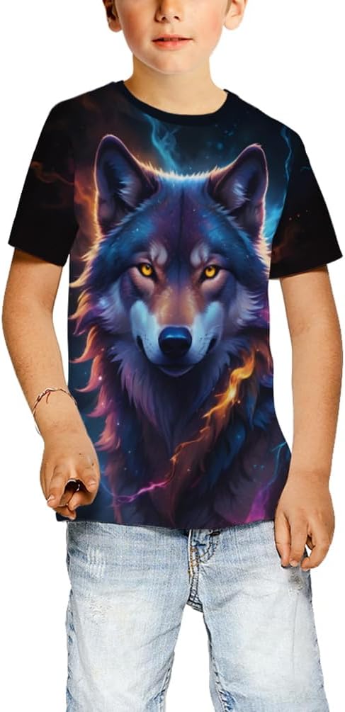 Ainuno Graphic Tees for Boys Girls Kids 7-14Y, Summer Short Sleeve T Shirt Cool 3D Print - Image 2