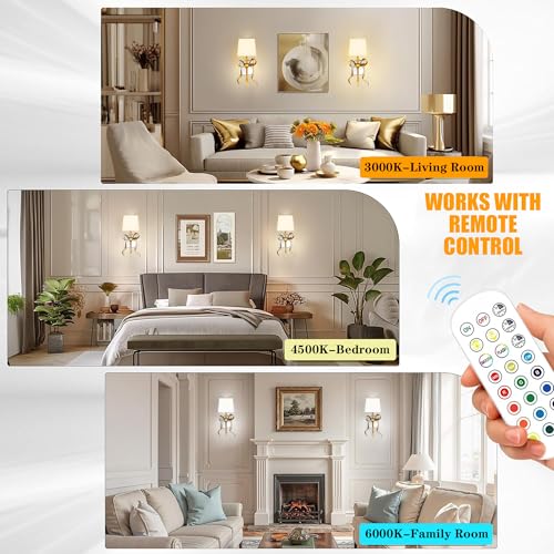 Image of Battery Operated Wall Sconces Set of 2, Gold Rechargeable Bow Wall Light with 5200mAh Dimmable Bulbs & Remote, 15 Colors Wireless Brass Wall Lamp for Bedroom Living Room Hallway Decor