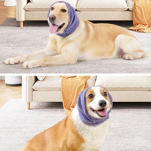 Beruhigende Ohrenschützer für Hunde, Haustier Ohrenklappe Kopfwickel, Leicht zu Reinigende Kopfbedeckung für Hunde mit Verstellbarem Selbstklebendem Klebeband für Hunde