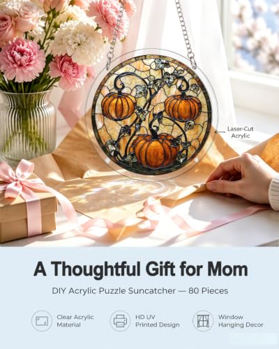 Image of Acrylic Jigsaw Puzzle Suncatcher Halloween Pumpkin Adult Puzzles Gift 7.8 inch