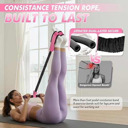 Image of Pedal Resistance Band with Handle | Upgraded 55LBS Exercise Resistance Bands for Core, Abs, Legs, Glutes, Arms, Strength, Physical Therapy, Pilates, Sit Up Workout Equipment for Women Home Gym