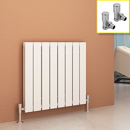 600 x 600 mm White Column Radiator Horizontal Double Flat Panel Designer Radiator with Angled Radiator Valves